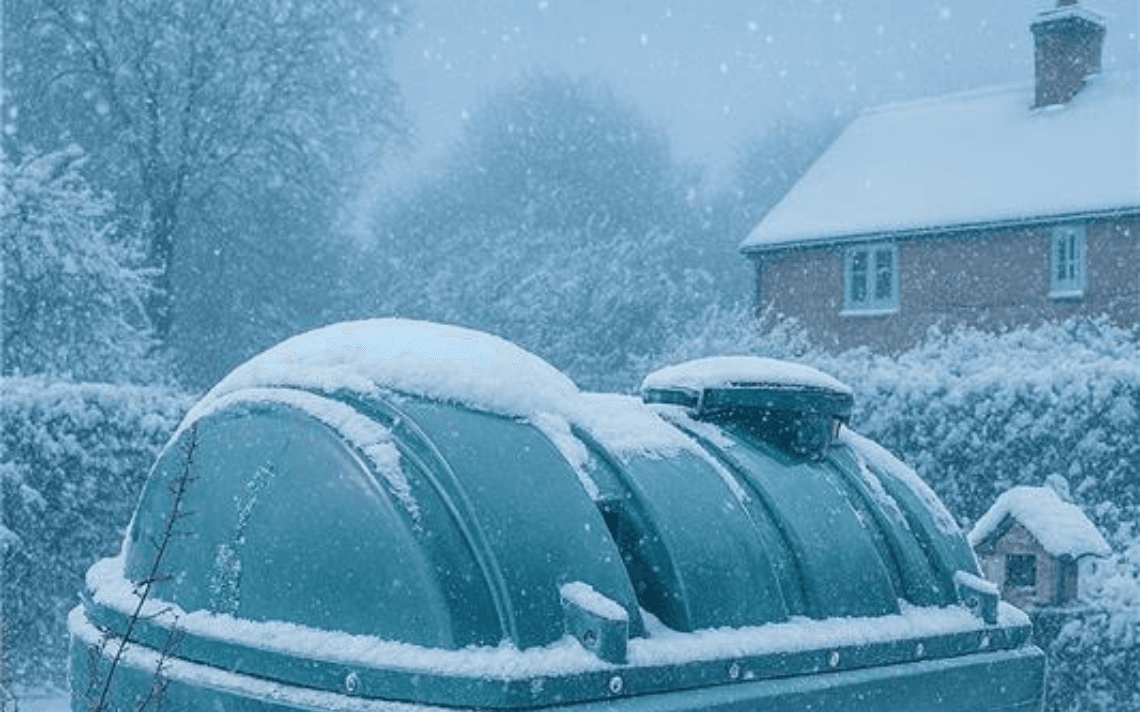 A winter tanker outside a house